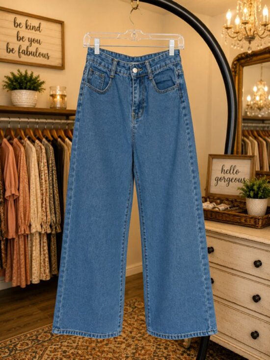 Denim - Medium-Wash High-Rise Wide-Leg Denim Jeans